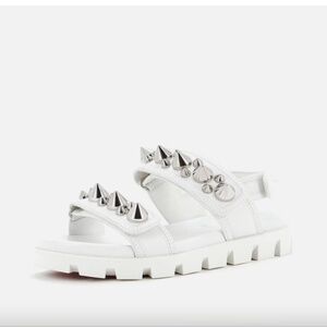 Christian Louboutin Women's Spikita White Flat Sandals Spiked Leather